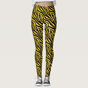 Black Yellow Zebra Print Pattern Leggings