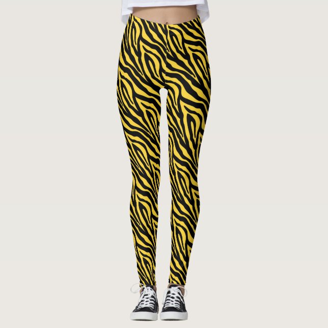 Black Yellow Zebra Print Pattern Leggings (Front)