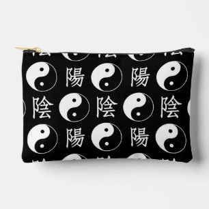 Black Yinyang Symbol Chinese Text Pattern Accessory Pouch