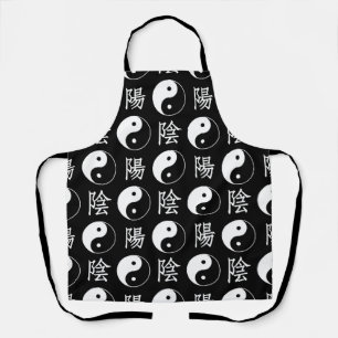Black Yinyang Symbol Chinese Text Pattern Apron