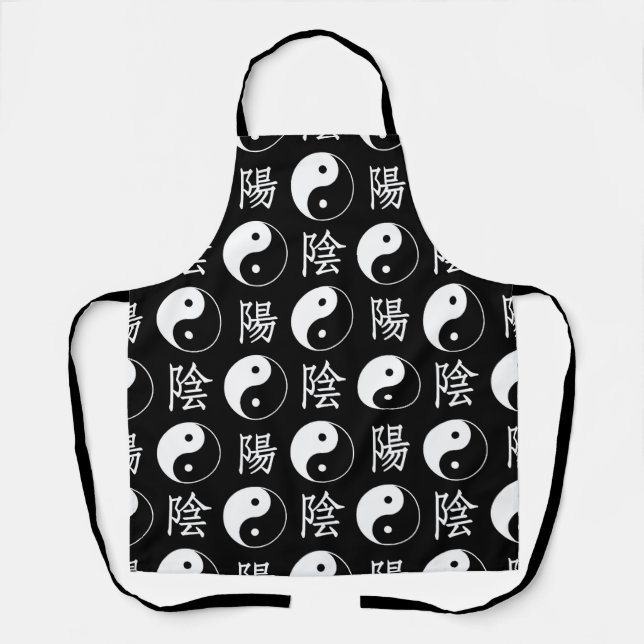 Black Yinyang Symbol Chinese Text Pattern Apron (Front)
