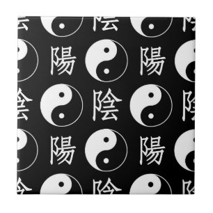 Black Yinyang Symbol Chinese Text Pattern Ceramic Tile