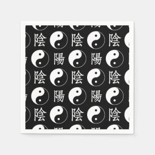 Black Yinyang Symbol Chinese Text Pattern Napkin