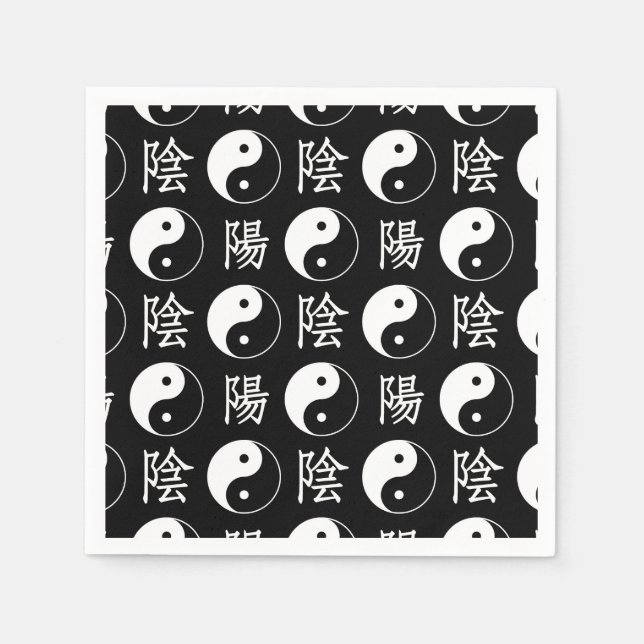Black Yinyang Symbol Chinese Text Pattern Napkin (Front)