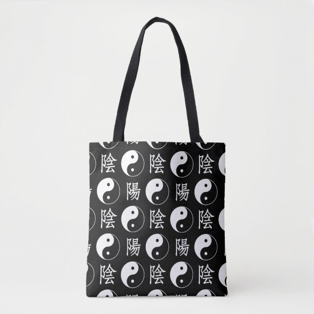 Black Yinyang Symbol Chinese Text Pattern Tote Bag (Front)