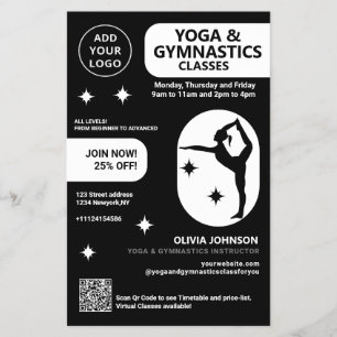 Black Yoga & Gymnastics instructor studio classes Flyer