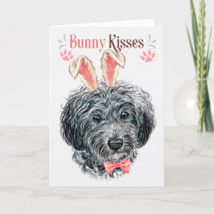 Black Yorkshire Terrier Dog Bunny Ears for Easter Holiday Card