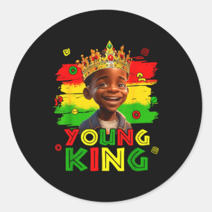 Black Young King Black History Month Kids Afro Boy Classic Round Sticker
