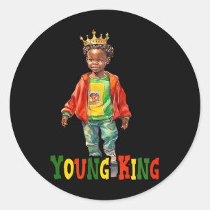 Black Young King Black History Month Kids Afro Boy Classic Round Sticker