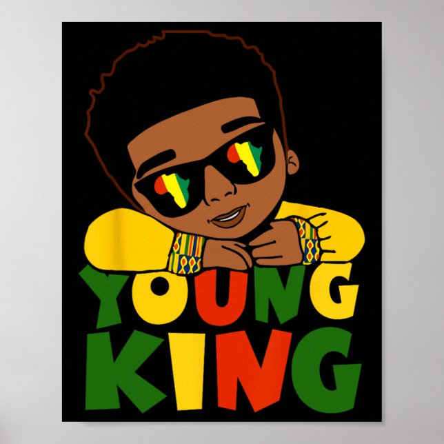 Black Young King Black History Month Kids Afro Boy Poster (Front)
