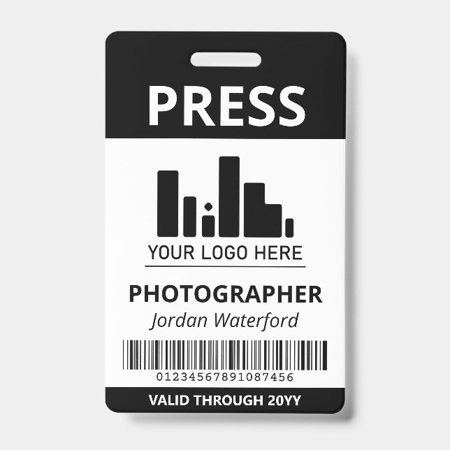 Black Your Logo Bar Code Press ID Badge (Front)