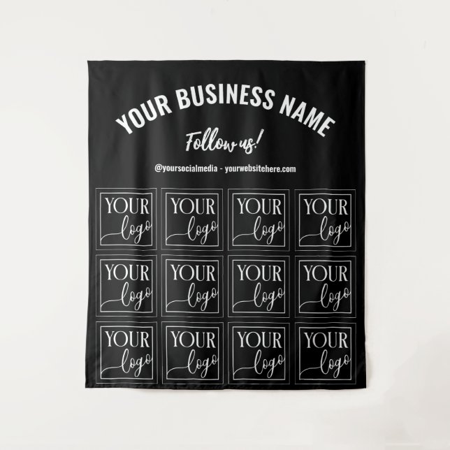 Black Your Logo Follow Us Small Business Backdrop Tapestry (Front)