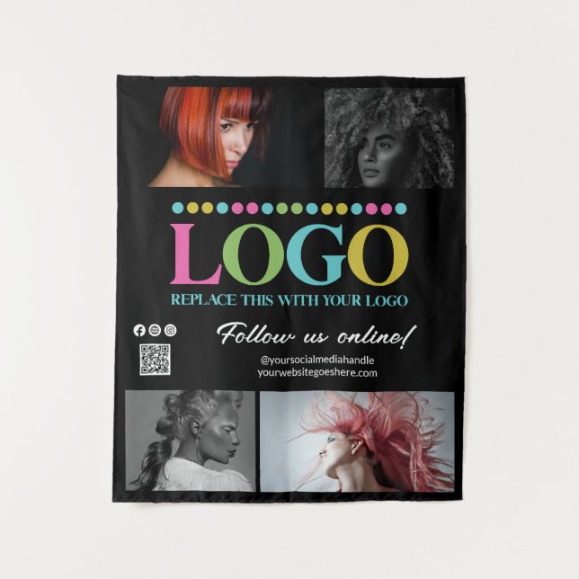 Black Your Logo Photos QR Code Social Media Promo Tapestry (Front)