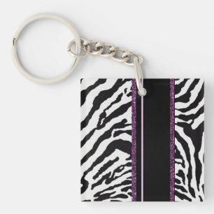 black zebra and pink geometric shape key ring