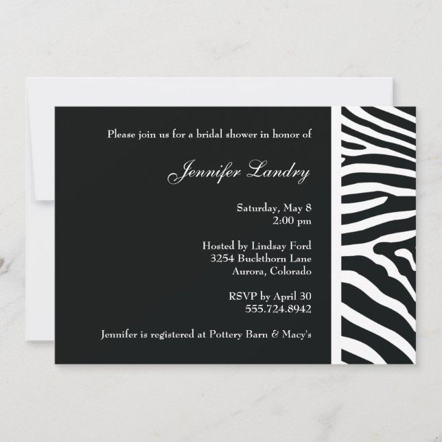 Black Zebra Bridal Shower Invitation (Front)