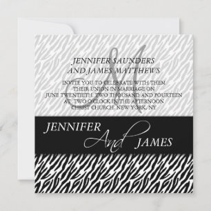Black Zebra Pattern Monogram Wedding Invitations