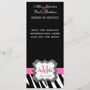 Black Zebra Print Monogram Wedding Program