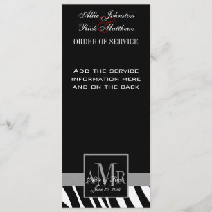 Black Zebra Print Monograms Wedding Program