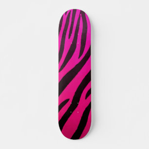 Black Zebra Print on Hot Pink Bold Design Skateboard