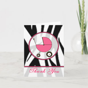 Black Zebra Print / Pink Baby Carriage Thank You Card