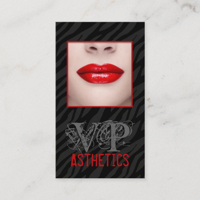 Black Zebra Print Red Lips Make Up Business Card (Front)
