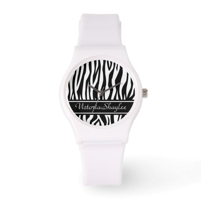 Black Zebra Print with custom text Watch (Front)