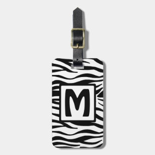 Black Zebra Squared Monogram Luggage Tag