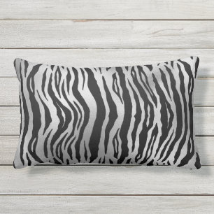 Black Zebra Stripes Animal Print Silver Luxury  Lumbar Cushion
