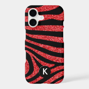Black Zebra Stripes Monogram Teal Glitter
