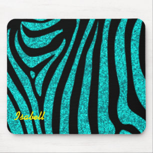 Black Zebra Stripes Name Teal Glitter Mouse Pad
