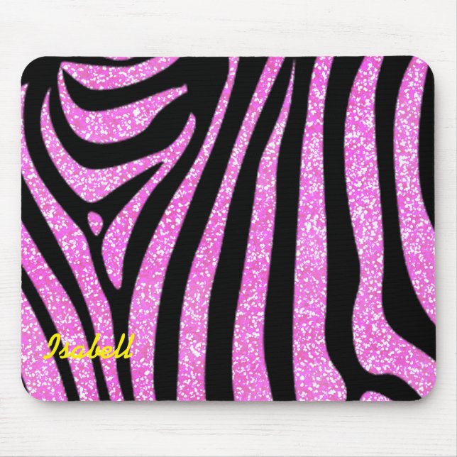 Black Zebra Stripes Name Teal Glitter Mouse Pad (Front)