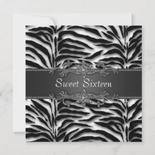 Black Zebra Sweet 16 Party Invitation