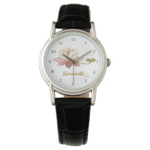 *~* Black Zen Pink Namaste Pink Flower Spiritual Watch