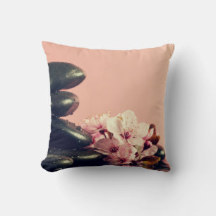 Black Zen Stones Flowers Cushion
