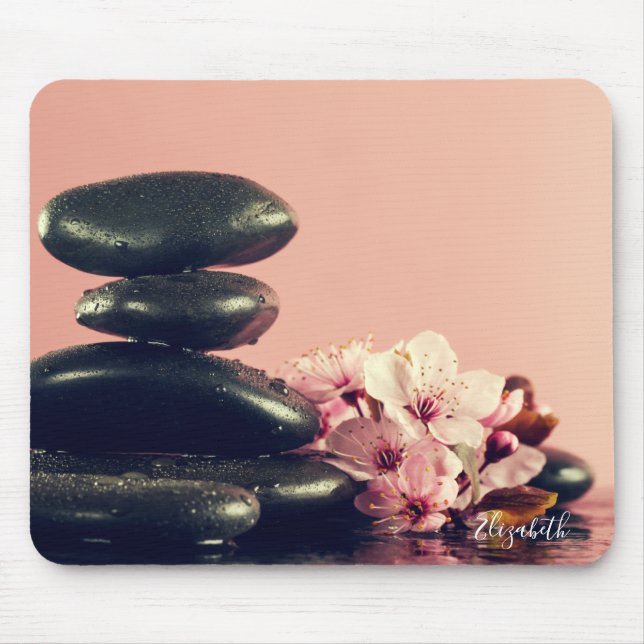 Black Zen Stones Flowers Mouse Pad (Front)