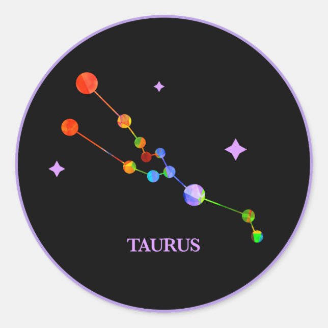 Black Zodiac Taurus Rainbow Sticker (Front)