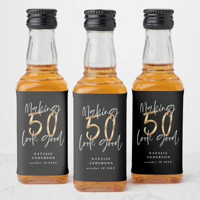 Blacka nd gold 50th birthday party favour  liquor bottle label (Bottles)