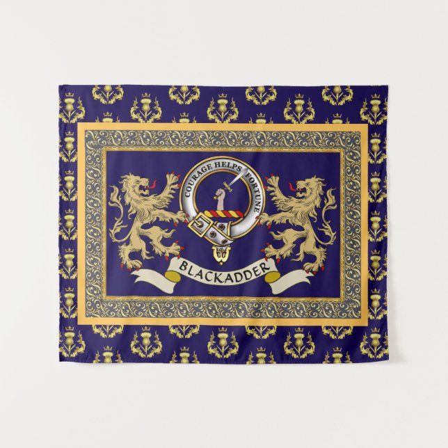 Blackadder Clan Badge Personalised Blue Tapestry (Front (Horizontal))