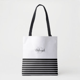 blackandwhite stripes & monogram tote bag