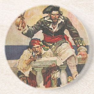 Blackbeard Buccaneer Pirate and Mate Illustration Coaster