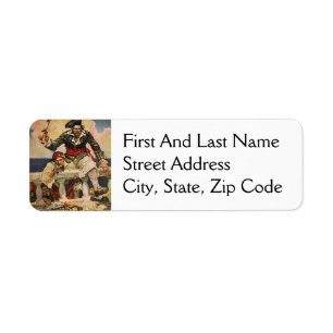 Blackbeard Buccaneer Pirate and Mate Illustration Return Address Label