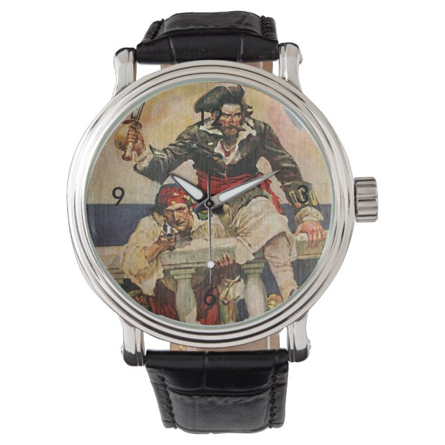 Blackbeard Buccaneer Pirate and Mate Illustration Watch (Front)