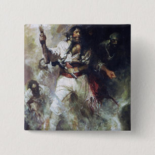 Blackbeard in Smoke and Flames 15 Cm Square Badge