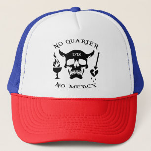 Blackbeard No Quarter 1718 Pirate Skull Crossbones Trucker Hat