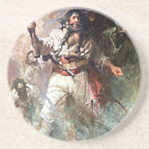 Blackbeard on Fire Pirate Illustration Coaster