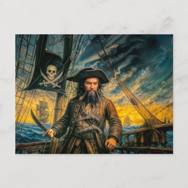 Blackbeard Pirate Storm Portrait Postcard (Front)