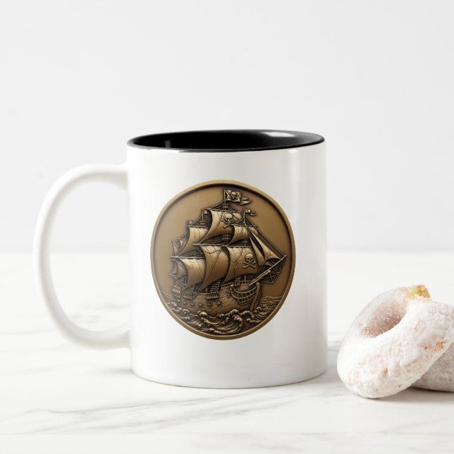 Blackbeard the Pirate Two-Tone Coffee Mug (With Donut)