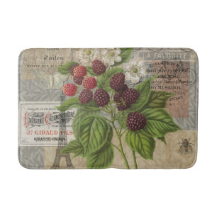 Blackberries Floral Garden Flower Butterfly Art Bath Mat
