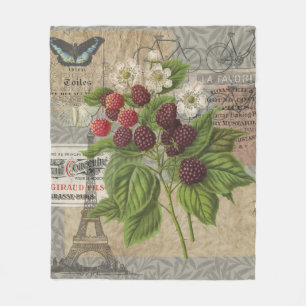 Blackberries Floral Garden Flower Butterfly Art Fleece Blanket