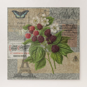 Blackberries Floral Garden Flower Butterfly Art Jigsaw Puzzle